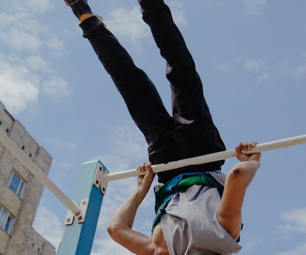 Man in a focused stance, illustrating balance and core strength.